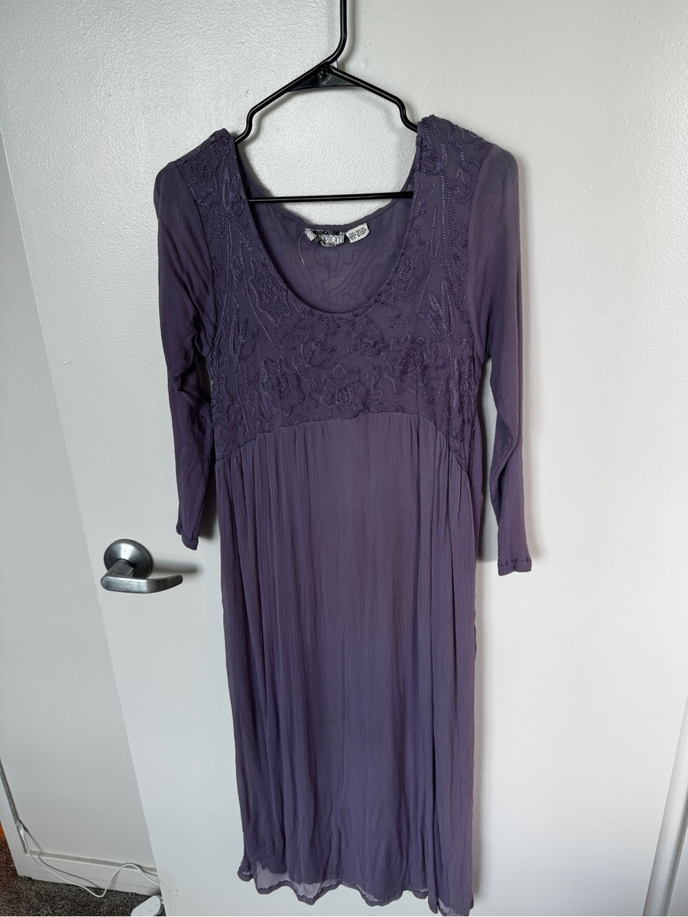 Vintage Purple Crochet Yoke fairy mesh Long Sleeve Maxi Dress